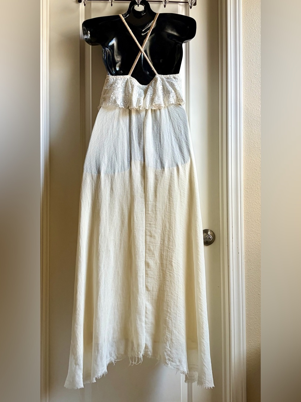 Free People Cream Maxi Dress with Embroidered V-Neck - Picture 2 of 6